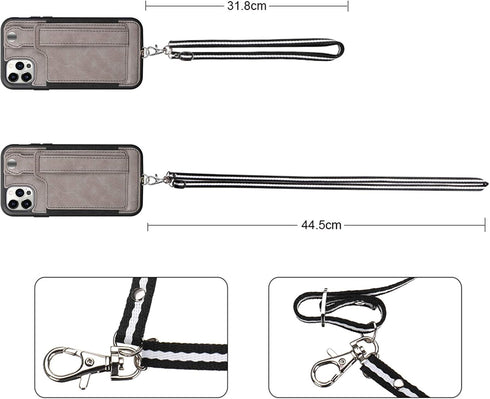 TOOVREN Wallet Case for iPhone 12 Pro Max Lanyard with Kickstand Leather Card Holder Adjustable Neck Strap, Phone Protective Back Cover for iPhone...